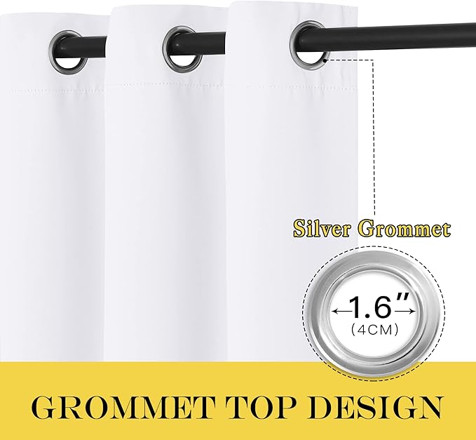 NICETOWN Room Darkening Short Curtain 54 inches Long for Living Room, Grommet Sound Reducing Thermal Insulated Curtains for Bedroom Nursery Window, 46W x 54L, 1 Piece, White