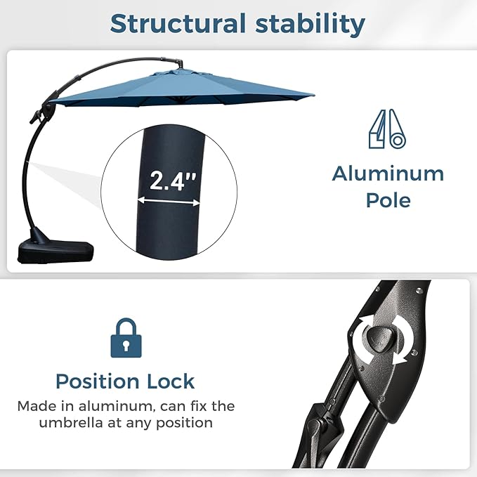 Grand patio 12 FT Sunbrella Cantilever Umbrella with Base Outdoor Aluminum Offset Umbrella with Tilt Adjustment (Sapphire Blue, 12 FT-SUNBRELLA)