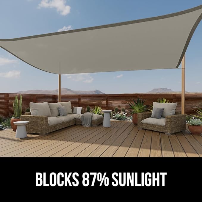 GORILLA GRIP Heavy Duty Sun Shade, UV Protection Fade Tear and Rust Resistant Rectangle Sunshade Canopy, Curved Edges Blocks Sunlight, Breathable Sail, Outdoor Patio, Lawn Garden 10x13 FT Gray