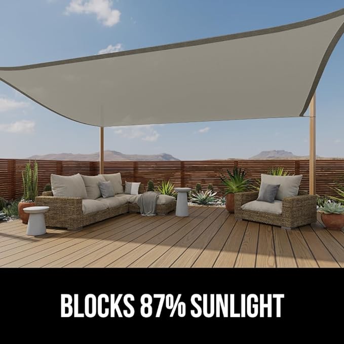 GORILLA GRIP Heavy Duty Sun Shade, UV Protection Fade Tear and Rust Resistant Triangle Sunshade Canopy, Curved Edges Blocks Sunlight, Breathable Sail, Outdoor Patio, Lawn Garden Graphite