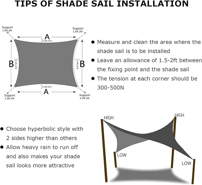 KANAGAWA 8'X12' Dark Gray Custom Size Sun Shade Sail Rectangle UV Block Canopy Cover for Patio Backyard Lawn Garden Outdoor (Customized Available)