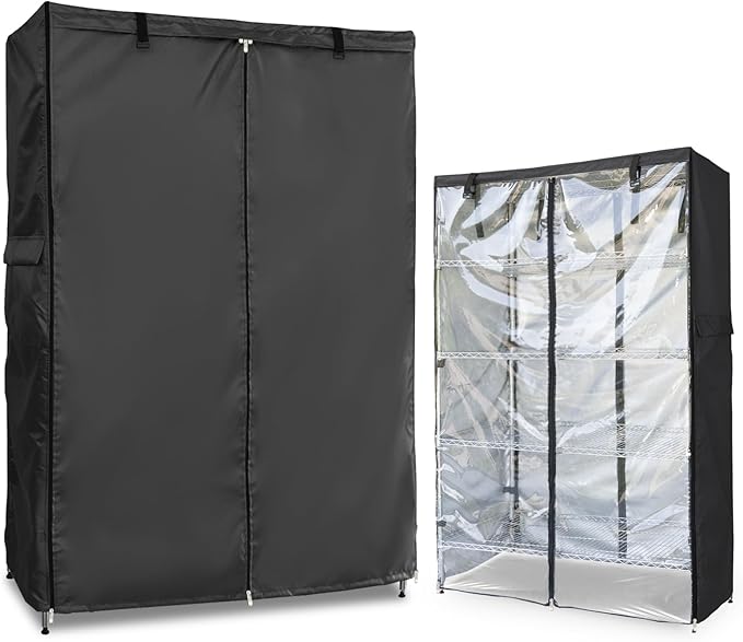 Waterproof Shelf Cover,Outdoor 600D Heavy Duty Dustproof Storage Shelves Cover,36''x18''x62'' Shelf Covers for Wire Shelving with Zippers,Storage Rack Covers with Clear Front