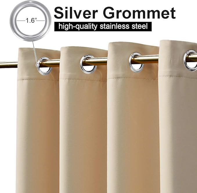 NICETOWN 2 Panels Weighted Blackout Curtains for Patio Waterproof & Windproof, Thermal Insulated Top and Bottom Rustproof Grommets Light Block Outdoor Drape for Pool, Biscotti Beige, W52 by L95