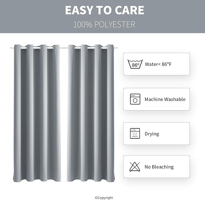 Waterproof Outdoor Curtain W52 x L84 - Grommet Top Sunlight Blocking Window Treatment Drapes Blackout Curtains for Home Bedroom Living Room Outdoor Patio Porch Pergola (Light Gray, 2 Panels)