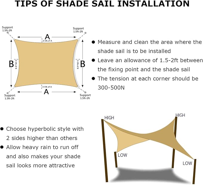 KANAGAWA 6'X12' Sand Custom Size Sun Shade Sail Rectangle UV Block Canopy Cover for Patio Backyard Lawn Garden Outdoor (Customized Available)