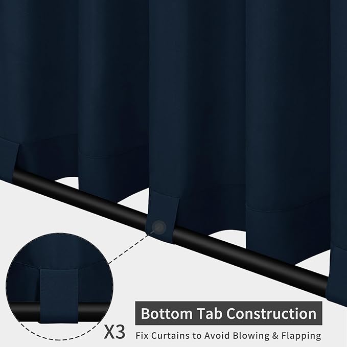 Easy-Going Outdoor Patio Curtains Detachable Tab Top Windproof Weatherproof Curtain for Cabana, Porch, Pergola and Gazebo, Tab Bottom Drape, 2 Panels, 54W x 84L inch, Navy