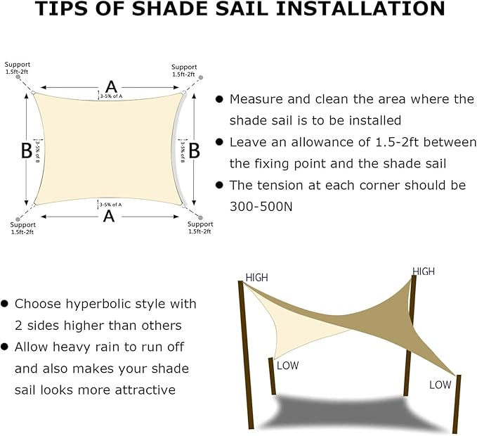 KANAGAWA 12'X24' Cream Custom Size Sun Shade Sail Rectangle UV Block Canopy Cover for Patio Backyard Lawn Garden Outdoor (Customized Available)