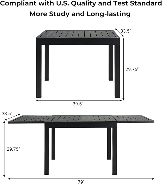 Grand patio 9-Piece Outdoor Dining Set, 8 Leather-Look Wicker Swivel Patio Chairs & 1 Extendable Rectangular Dining Table, Black