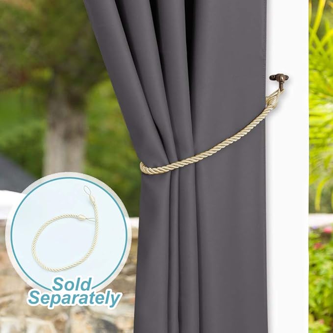 NICETOWN Patio Outdoor Curtain Grey Waterproof, Gazebo Covers for Shade and Rain, Outside Privacy Protection Light Blocking Thick Curtains for Winter, 1 Panel, W52 x L95 Inch, Grey