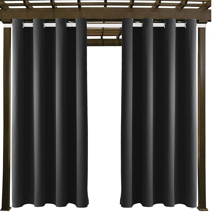 DIVA EN CAMINO DEC Outdoor Patio Curtain Waterproof Darkening Thermal Insulated Indoor Curtains for Bedroom, Porch, Living Room, Pergola, Cabana, W52 x L72, Dark Gray, Set of 2 Panels