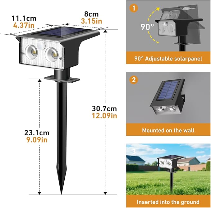 btfarm Solar Spot Lights Outdoor Waterproof, 12 Pack/3 Modes Motion Sensor Lights, Solar Powered Spotlights 2-in-1 Auto On/Off for Outside Pathway Yard Garden Landscape Lighting, Cool White