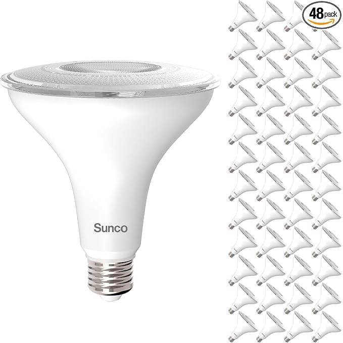 Sunco 48 Pack Outdoor LED Flood Home Patio Driveway Light, Waterproof PAR38 LED Bulb, CRI90, 3000K Warm White, 1050 Lumens, 100W Equivalent 13W, Dimmable, Wet-Rated, E26 Base UL