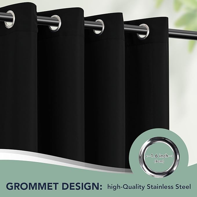 Black Outdoor Curtains for Patio Waterproof - 8 Panels Privacy Weatherproof Outside Curtains with Grommets for Pergola, Gazebo, Porch, Cabana, Balcony, 54 x 84 Inch
