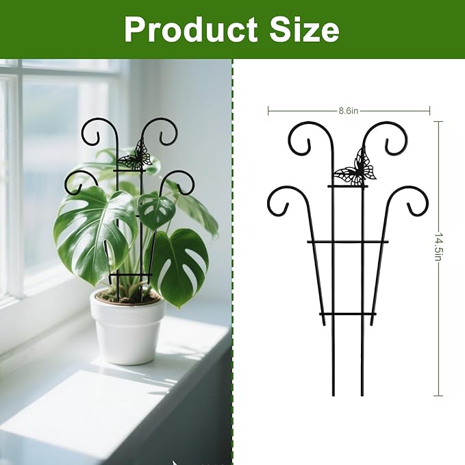 Coomin 14.5 Butterfly Indoor Plant Trellis for Potted Plants, Small Metal House Plant Trellis for Climbing Plants, Climber Plant Support for Hoya Pothos Ivy, 2p