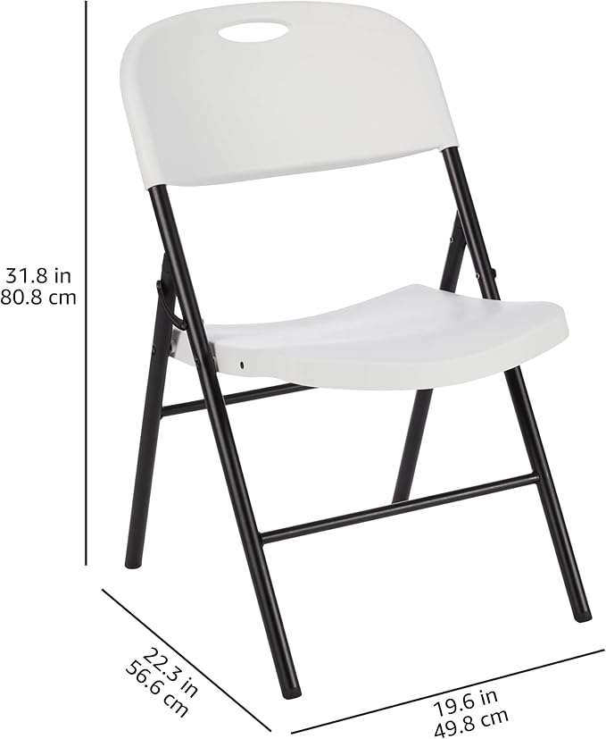 Amazon Basics Portable Folding Plastic Chair with Back Support, Easy to Fold and Store, 350-Pound Capacity, White, 2-Pack