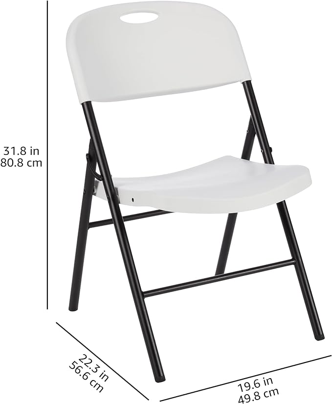 Amazon Basics Foldable Portable Comfortable Sturdy Folding Plastic Chair, 350-Pound Capacity, White, 4-Pack