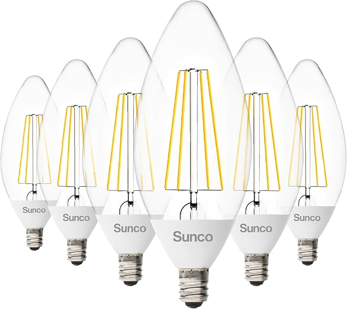 Sunco 6 Pack Dusk to Dawn LED Outdoor Light Bulb B11, Edison Filament Candelabra Bulbs for Porch Lighting, 500 LM, 5W (40W Equivalent), 5000K Daylight, E12 Base, Photocell Sensor UL