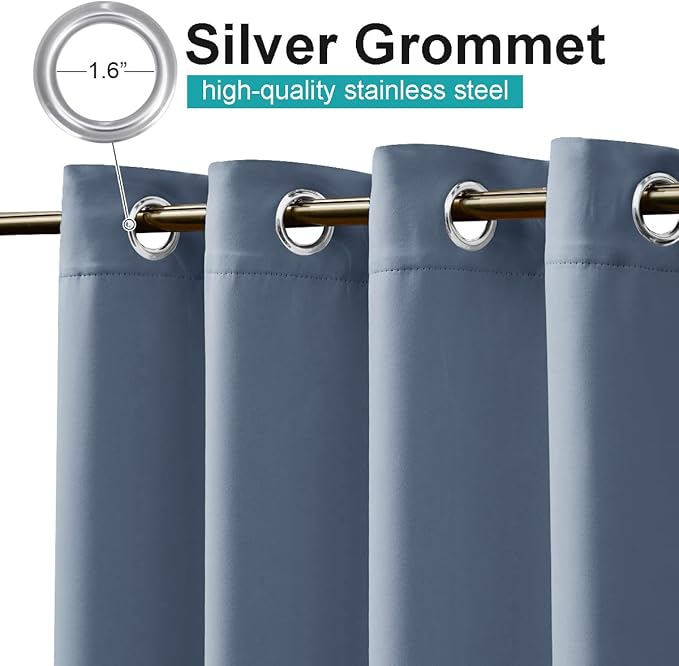 NICETOWN Blue Blackout Curtain for Patio Waterproof, Indoor Thermal Insulated Rustproof Grommet Durable Outdoor Window Drape Vertical Blinds for Yard/Porch, Stone Blue, 1 Panel, W52 x L95