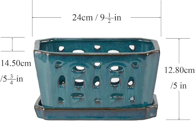 W&W Orchid Pot with Holes and Saucer for Repotting, Teal, 9.7 Inches