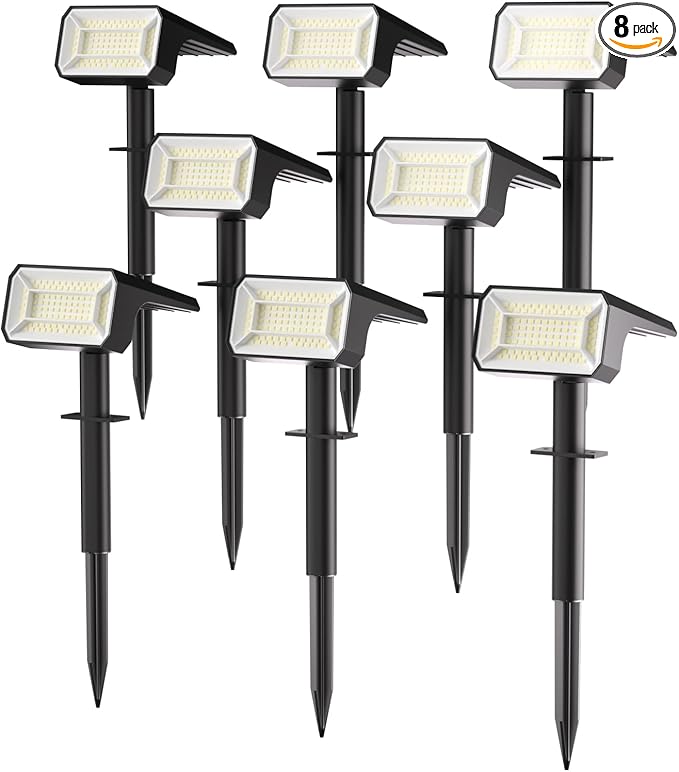 Fabrito Solar Spot Lights Outdoor 8 Pack, [108Leds, 4 Modes] Auto On/Off Spotlights, IP67 Waterproof Landscape Lights for Tree, Yard, Patio, Pool, Pathway, Driveway, Cool White