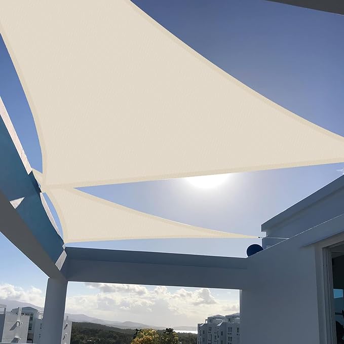 SUNNY GUARD Custom Size 16'x24'x28.8' Triangle Butter Cream UV Block Sunshade for Backyard Yard Deck Patio Garden Outdoor Activities and Facility(Customized)