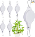 6 Pcs Retractable Plant Hanger, Easy Reach Plant Pulley Adjustable Height Wheel for Hanging Plants - Heavy Duty for Garden Baskets Pots & Birds Feeder - White