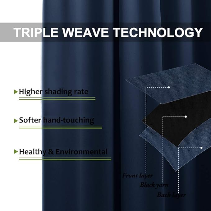 NICETOWN 2 Panels Outdoor Curtains for Patio Waterproof Extra Long 108", Windproof Thermal Insulated Top and Bottom Stainless Steel Grommet Blackout Outdoor Drapes for Porch, Navy Blue