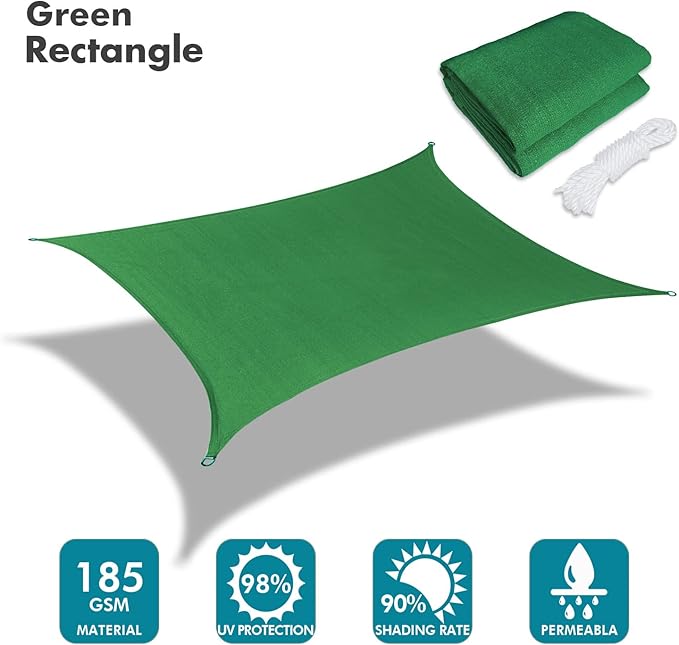 KANAGAWA 12'X16' Dark Green Custom Size Sun Shade Sail Rectangle UV Block Canopy Cover for Patio Backyard Lawn Garden Outdoor (Customized Available)