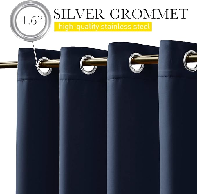 NICETOWN 2 Panels Outdoor Curtains Waterproof Extra Long 84" for Patio, Windproof Top & Bottom Grommet & Back Tab Weighted Blackout Outdoor drapes Keep Privacy with Rope for Fixed, 84" Wide, Navy Blue