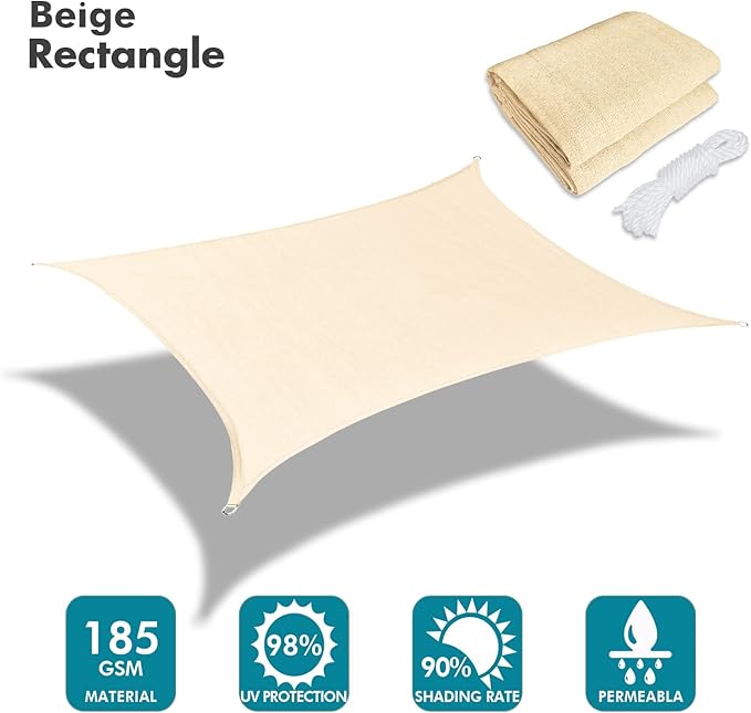 KANAGAWA 18'X18' Cream Custom Size Sun Shade Sail Square UV Block Canopy Cover for Patio Backyard Lawn Garden Outdoor (Customized Available)