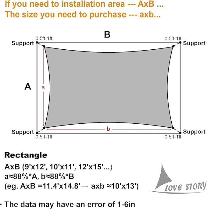 LOVE STORY Custom Size 14'x14' Terra Red Sun Shade Sail Rectangle UV Block Canopy Patio Sail Sunshades Fabric for Outdoor Garden Carport (We Make Custom Size)