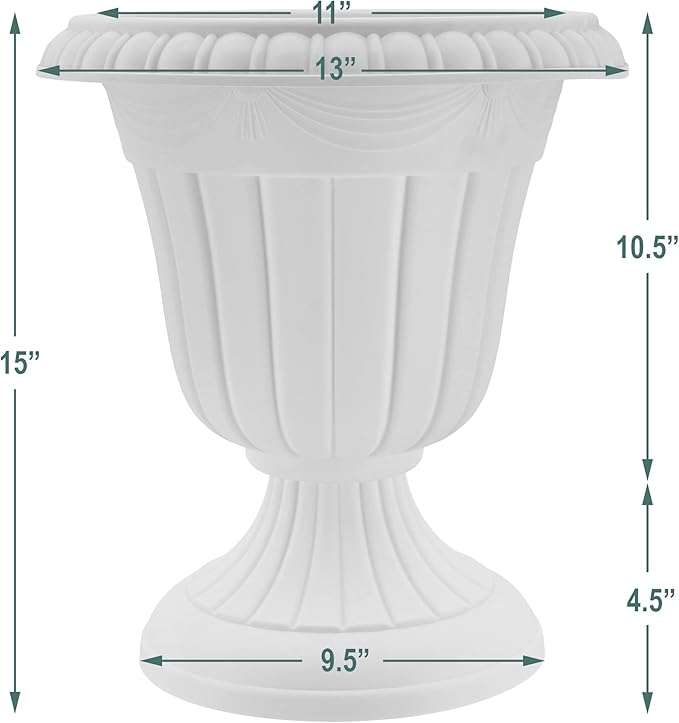 Arcadia Garden Products PL10TP Classic Traditional Plastic Urn Planter Indoor/Outdoor, 15" x 13", Taupe