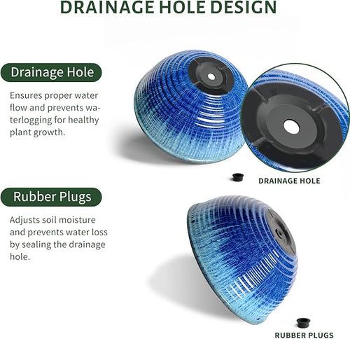 10inch Hanging Planters for Indoor and Outdoor Plants, 2 Pack Hanging Planter with Drainage Hole, Round Hanging Flower Pots for Garden Home Decor (Blue Glaze)