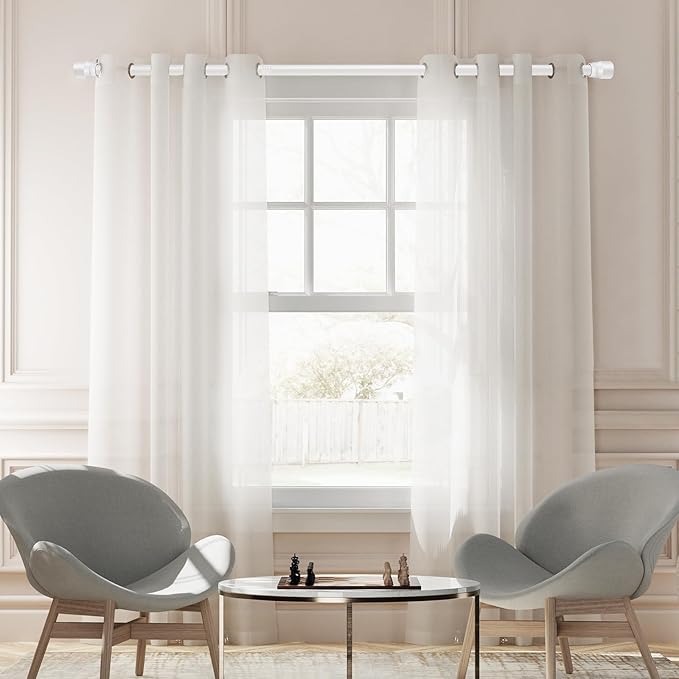 1” Diameter Curtain Rods Itself is 30 to 60 inch 1 Pack Fit 30-54 inch Window with Heavy Duty Adjustable Rod Matte White Splicing Metal Extra Long Curtain Rod for Windows