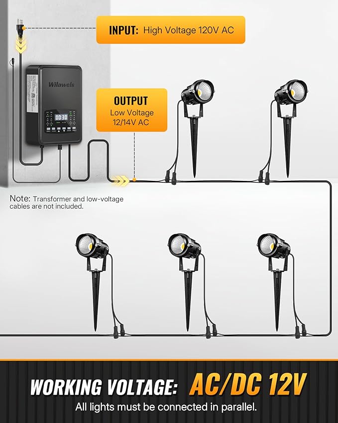 6W 700LM Low Voltage Landscape Lighting, 12V AC/DC 3000K Warm White LED Low Voltage Landscape Lights, IP65 Waterproof Outdoor Spotlights with Connectors for Garden Tree Yard 14Pack W01SLP1406