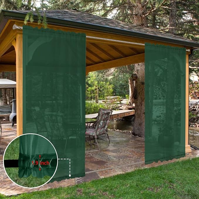 SpaceDresser Waterproof Outdoor Sheer Curtains for Patio - 2 Panels Rod Pocket Indoor Voile Sheer Curtain for Living Room,52W x 108L inch, Foliage Green