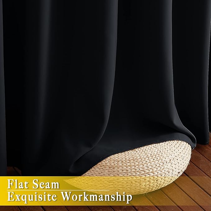 NICETOWN Black Out 132 inch Curtain for Patio Door, Grommet Thermal Insulated Room Divider Wide Winodw Treatment Sound Reducing for Bedroom, Black, 1 Panel, 80" W x 132" L