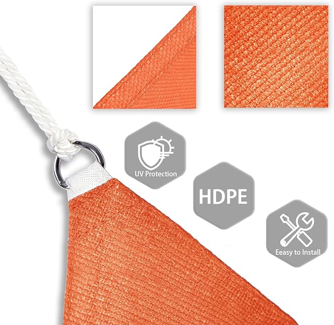 Patio Paradise 16' x 16' x 15'10" Sun Shade Sail Triangle Canopy, Permeable Shade Cloth Fabric Sunlight Block Patio Cover HDPE Deck Awning for Outdoor Backyard Pergolas Roof Shading, Orange