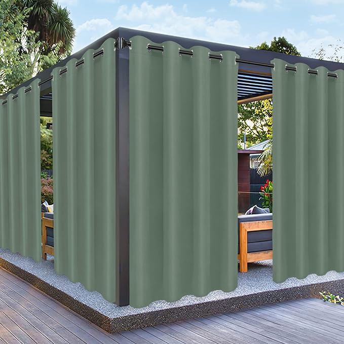 PureFit Outdoor Curtains for Patio Waterproof Weatherproof, UV Resistant Outside Curtains for Gazebo, Front Porch, Pergola, Sun Blocking Privacy Curtain, 52W x 120L inch, 1 Panel, Sage Green
