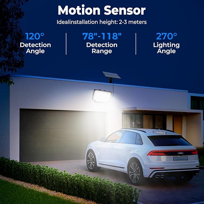 Peasur Solar Motion Lights Outdoor, 318 LED Solar Security Light with 3 Modes, IP65 Waterproof Powered Flood Lights for Outside Garden Patio Garage Yard Backyard