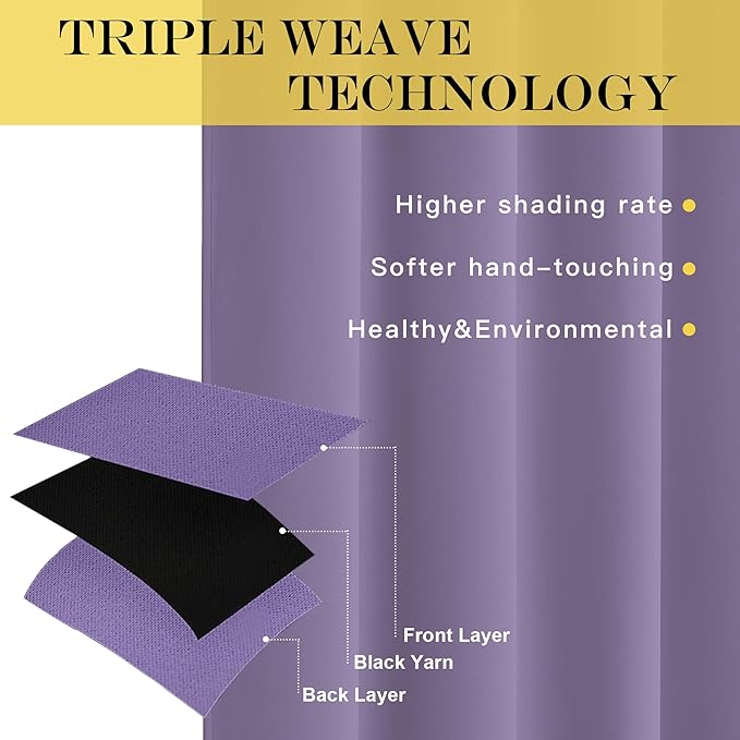 NICETOWN Sliding Door Curtain 108 Inches Long - Blackout Thermal Insulated Grommet Room Divider Privacy Drape for Patio Glass Door, 1 Panel, Lilac Purple, 100 Inch Extra Wide