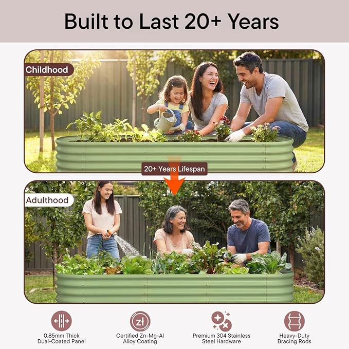 Galvanized Raised Garden Bed 8x4x1.5 ft, 18" Tall Metal Planter for Outdoor Plants Vegetable Herb Leafy Green, Modular Raised Flower Bed with Rust Resistant Coating - Sand Beige