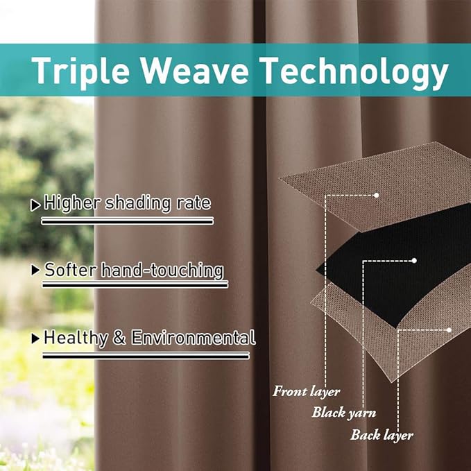 NICETOWN 2 Panels Outdoor Curtainss for Patio Waterproof Extra Wide 84" W x 84" L, Sticky Tab Top Vertical Blinds Thermal Insulated Sunlight Block Blackout Slider Drapes for Lounge/Balcony, Tan