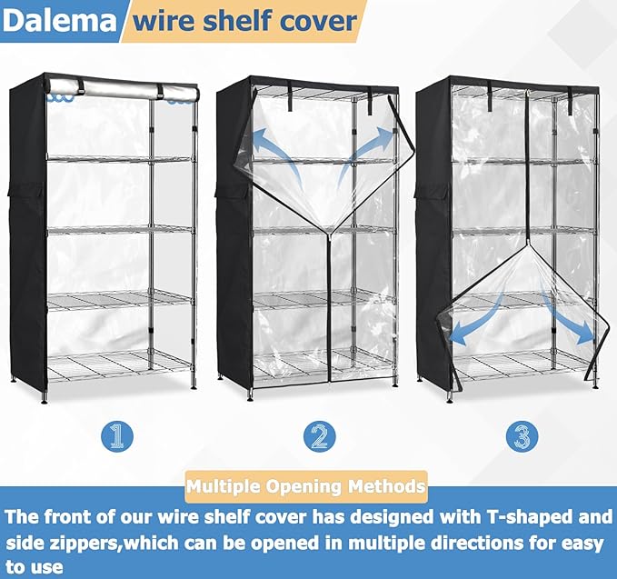 Waterproof Shelf Cover,Outdoor 600D Heavy Duty Dustproof Storage Shelves Cover,36''x14''x72'' Shelf Covers for Wire Shelving with Zippers,Storage Rack Covers with Clear Front