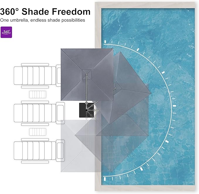 PURPLE LEAF Patio Umbrella 8' X 8' Rectangle Cantilever Umbrella Large Aluminum Outdoor Umbrellas with 360-degree Rotation & UPF40+ Premium Fabric for Deck Pool Garden Yard, Mist Grey
