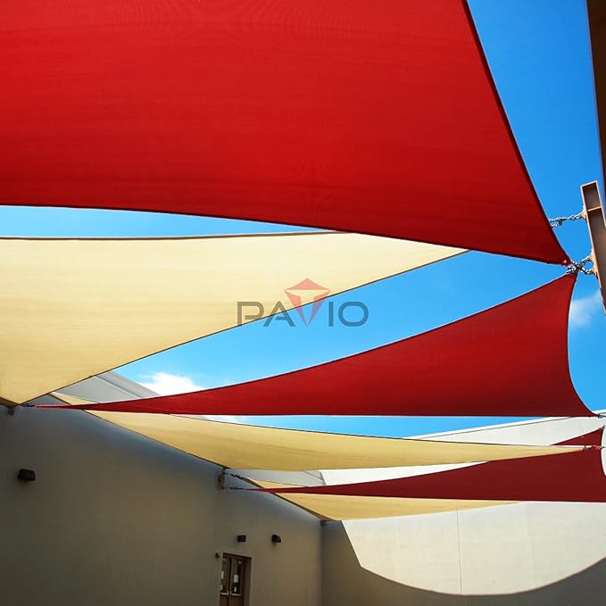 Patio Paradise 10' x 10' x 10' Sun Shade Sail Triangle Canopy Shade Cloth Fabric Sunlight Block Patio Pergola Cover HDPE Deck Awning for Outdoor Backyard Roof Shading, Red