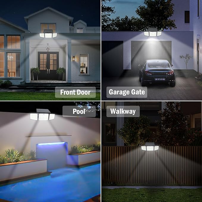 2500LM Solar Lights Outdoor with Motion Sensor,3 Head 270° Wide Angle Street Area Lights,IP65 Waterproof Security Lighting with 3 Modes(Remote,3 Pcs)