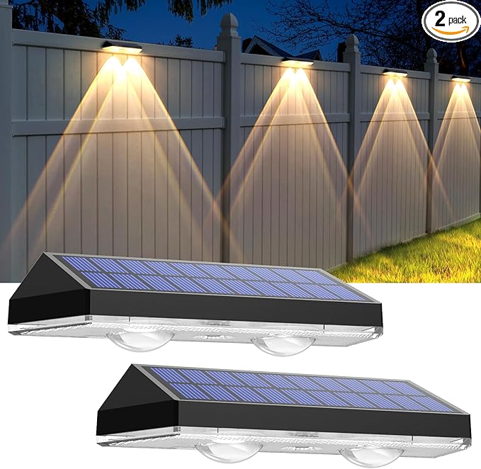Solar Fence Lights - 2PK Solar Outdoor Light Warm White/Daylight White/Cold White 3 Modes Deck Lights for Outside, Deck Fences, Stair Railings, Pools and Walls
