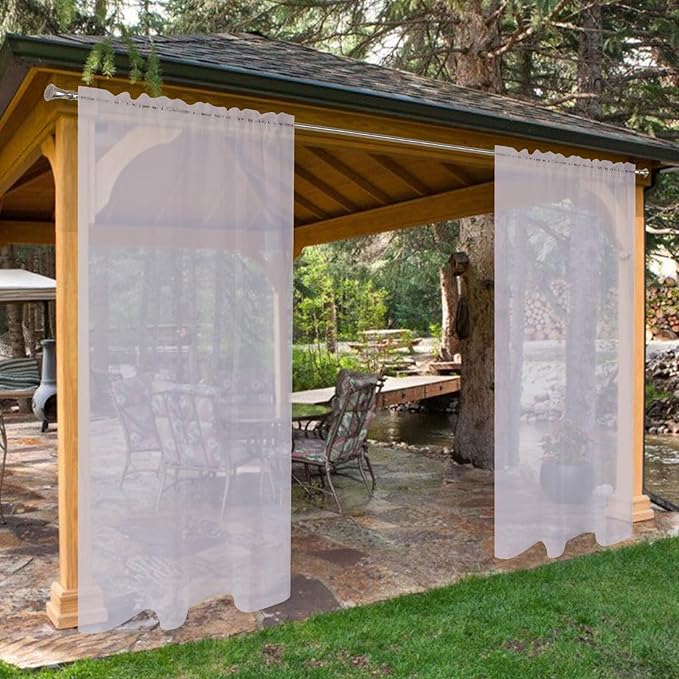 SpaceDresser Waterproof Outdoor Sheer Curtains for Patio - 2 Panels Rod Pocket Indoor Voile Sheer Curtain for Living Room,52W x 108L inch, Silver Grey