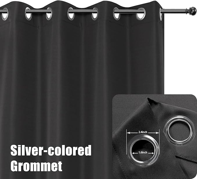 BONZER Waterproof Indoor/Outdoor Curtains for Patio Thick Privacy Extra Wide Grommet Curtains for Bedroom, Living Room, Porch, Pergola, Cabana, 1 Panel, 150W x 95L inch, Charcoal